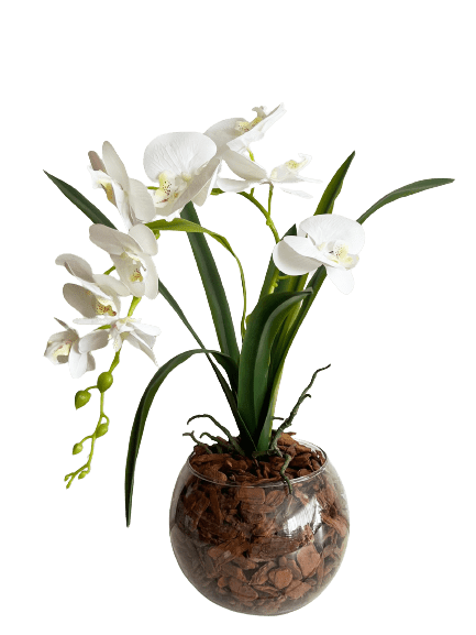 Orquídea Artificial Siliconada Branca 1 haste folhas compridas