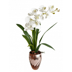 Orquídea Artificial Siliconada Branca 1 haste Vaso Rosê