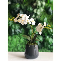 Orquídea Artificial Siliconada Branca Vaso de Vidro 