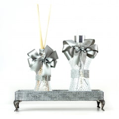 Kit de Banheiro Lavabo luxo com bandeja strass prata Vazio e Decorado